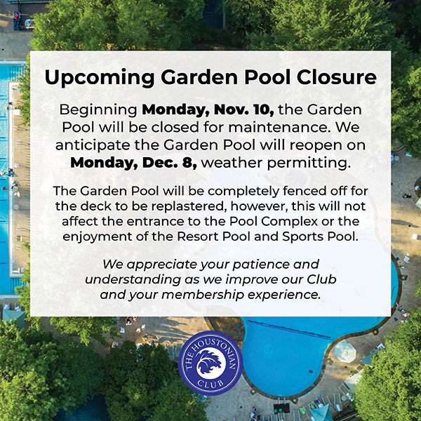 Upcoming Garden Pool Closure