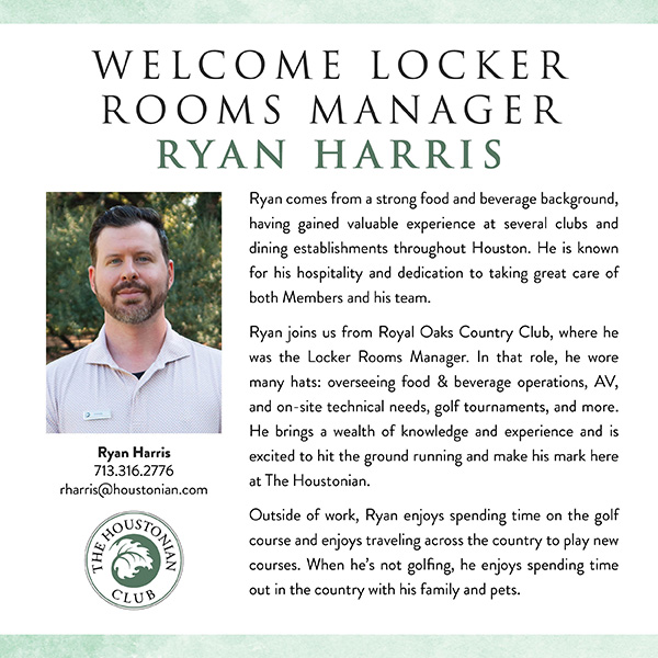 Welcome Locker Rooms Manager Ryan Harris