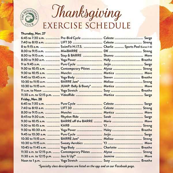 Thanksgiving Exercise Schedule