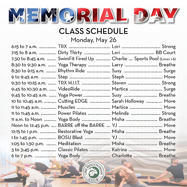 Memorial Day Class Schedule