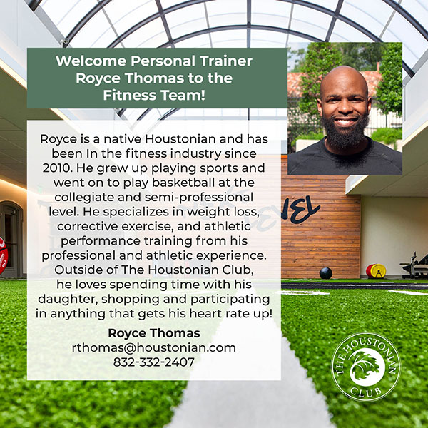 Welcome Personal Trainer Royce Thomas to the Fitness Team!